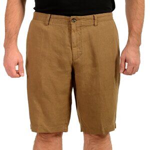 Hugo Boss Men's "Rigan-Short" Brown 100% Linen Flat Front Shorts US 32R IT 48